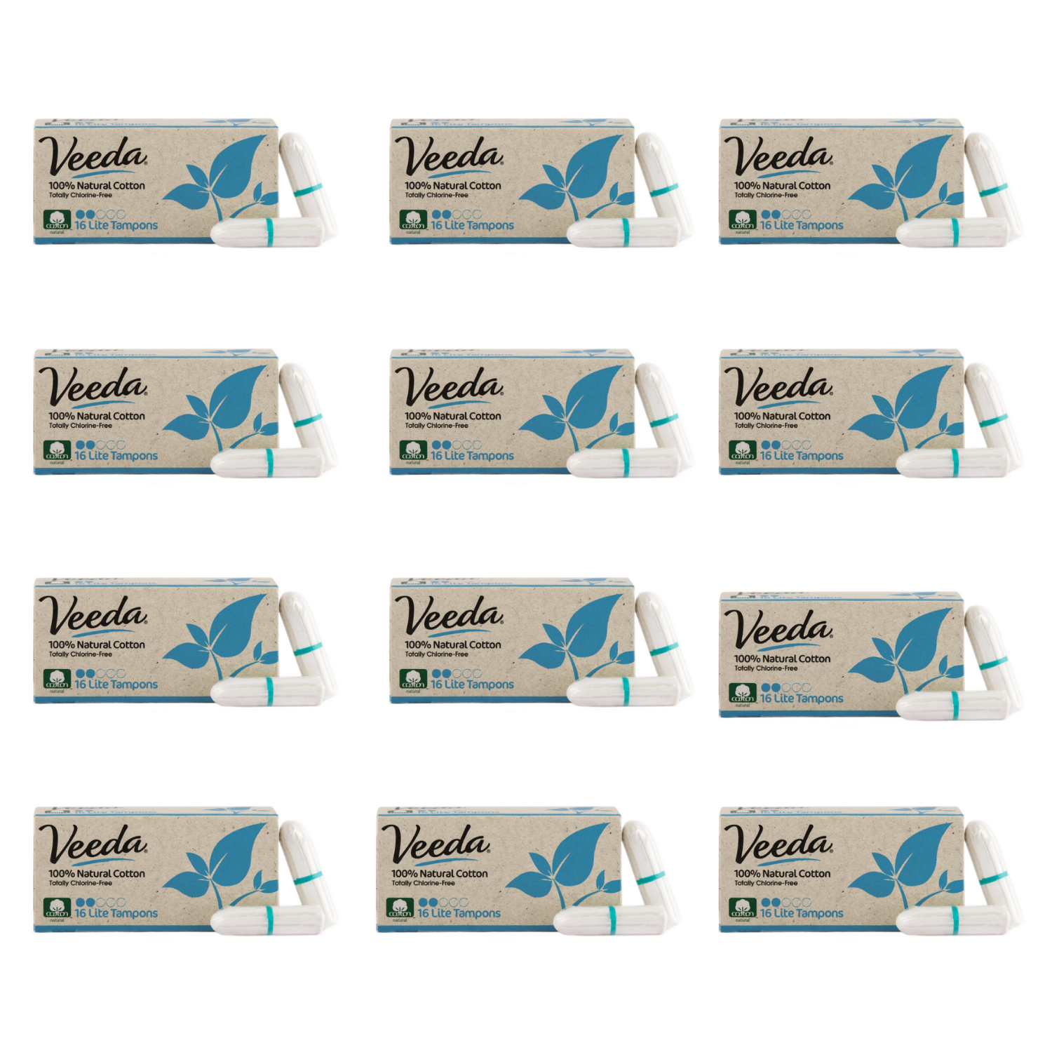 Veeda 100% Natural Cotton Mini Tampons 12 Packs x 16 Tampons