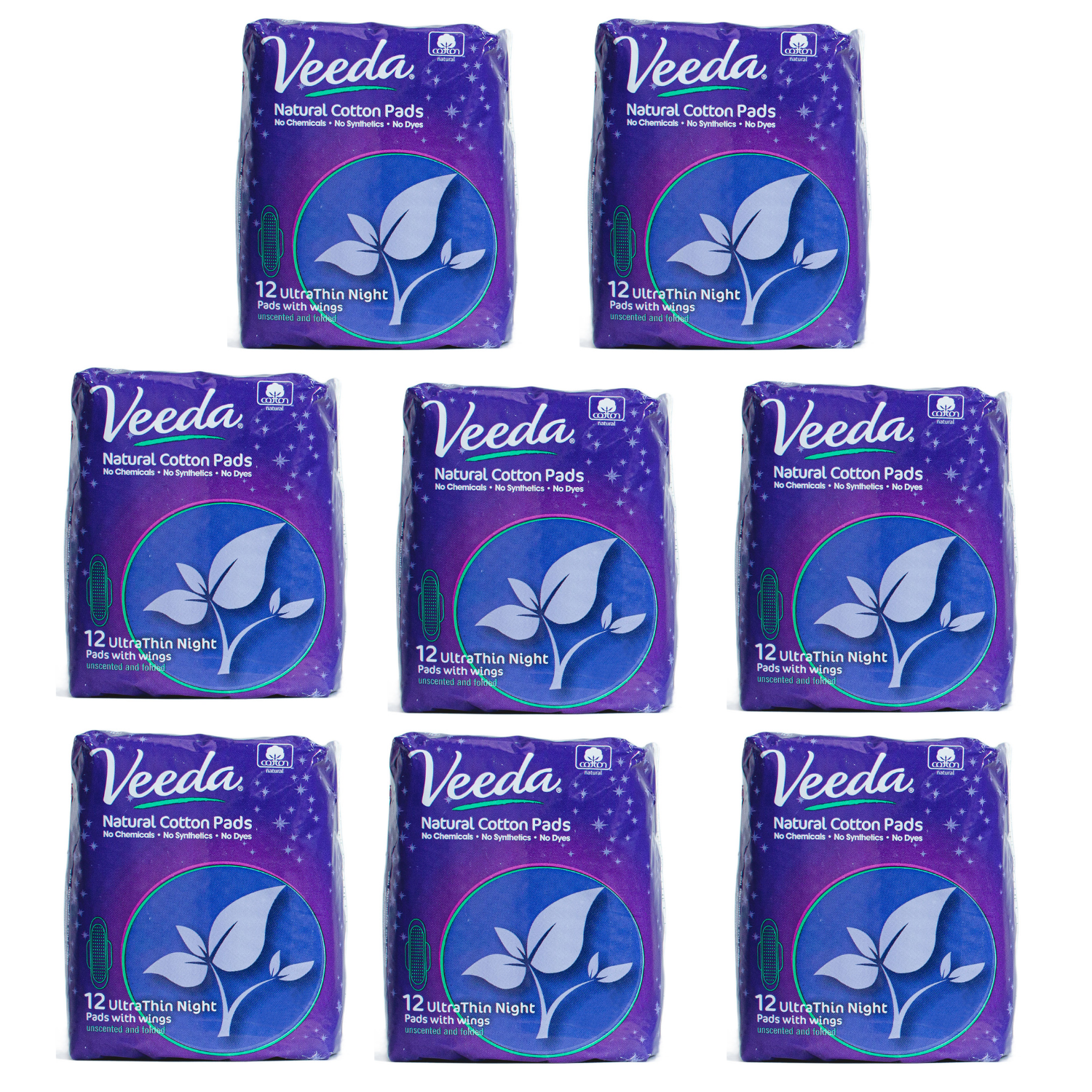Veeda Ultra Thin Natural Cotton Night Pads 8 Packs x 12 Pads