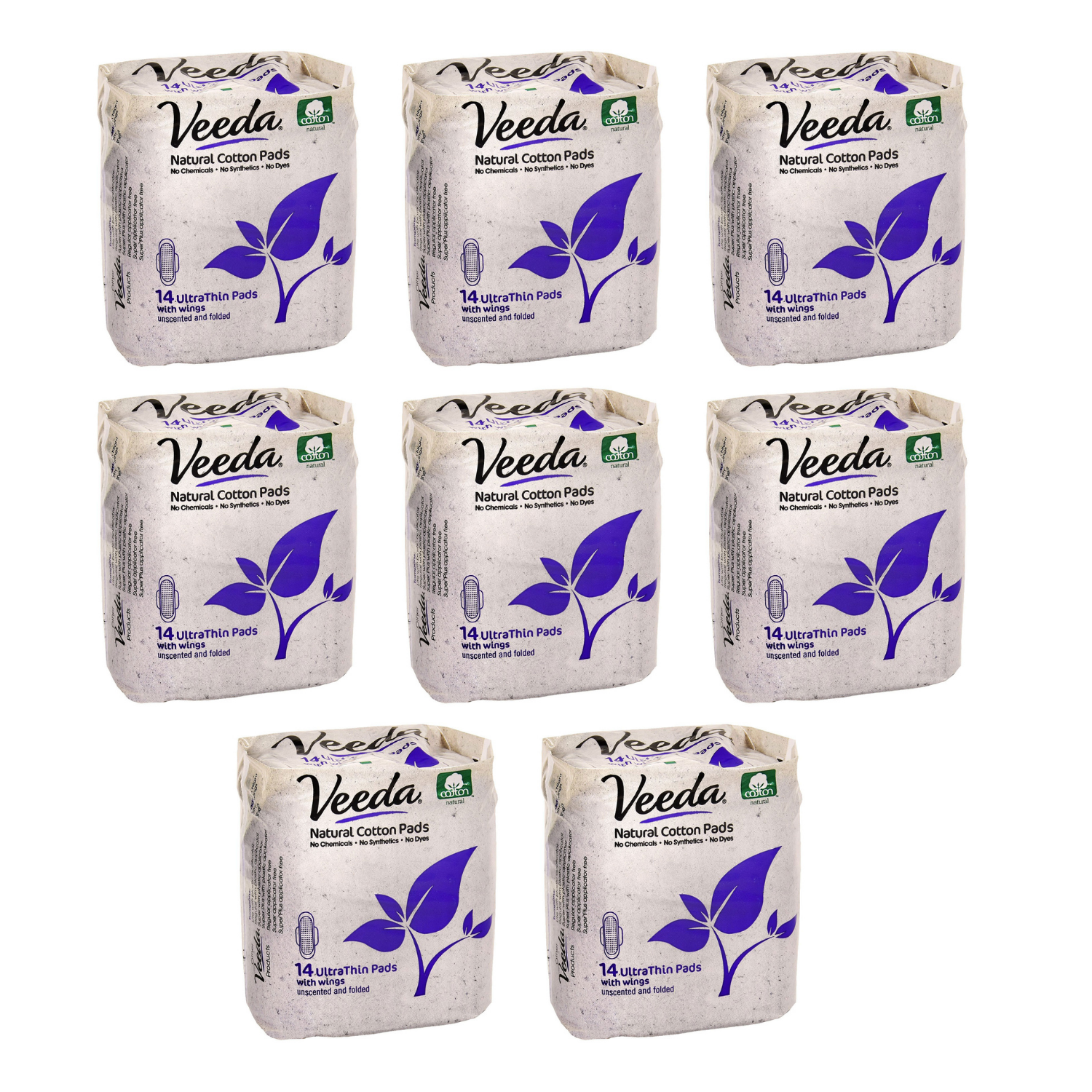 Veeda Ultra Thin Natural Cotton Day Pads 8 Packs x 14 Pads
