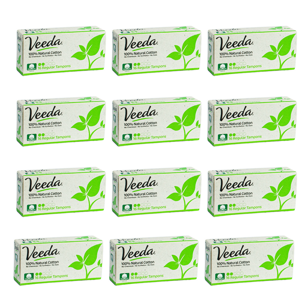 Veeda 100% Natural Cotton Regular Tampons 12 Packs x 16 Tampons